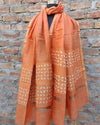 Chanderi Silk Dupatta Tangerine Orange Color Applique Work - IndieHaat