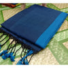Pure Handloom Mul Cotton Blue Saree 120 Count (Without Blouse)-Indiehaat