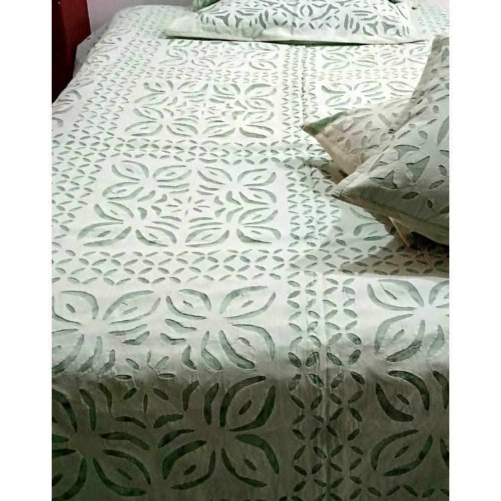 Handcrafted White Aplique Work King Size Double Bed Cover (7.5 Ft X 9 Ft)
With 2 Pllow Covers And 2 Cushion Covers-Indiehaat