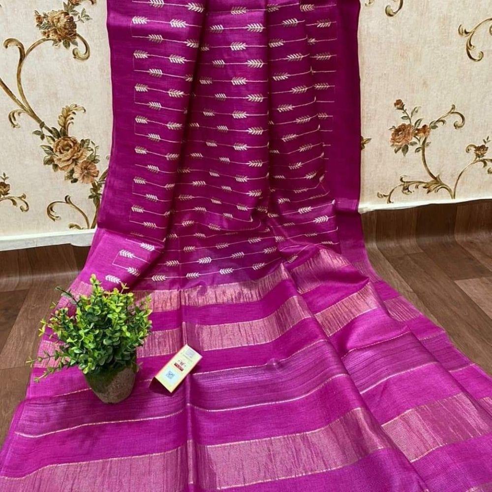Silkmark Certified Eri Silk Embroidered Pink Saree with Blouse-Indiehaat