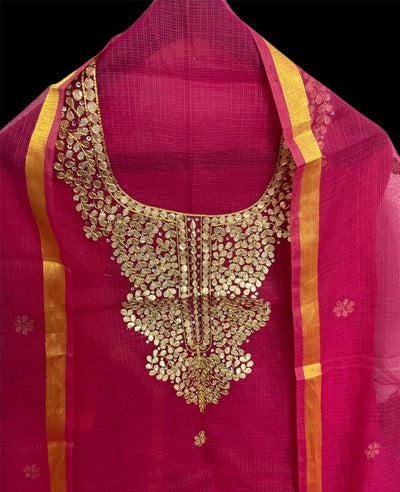 Kota Doria Suit Embroidery 13% Off - IndieHaat