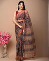 Kota Doria Cotton Saree Multi Color Block printed with running blouse - IndieHaat