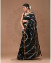 Maheshwari Silk Saree Black Handblock Printed With running blouse (Silk by Silk)