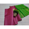 Silkmark Certified Eri Tussar Striped Pink Body Saree with Green Pallu Colour Blouse-Indiehaat