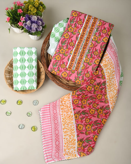 Cotton Suits Salmon Pink Color Handwork with Mulmul Heavy Handwork Dupatta - IndieHaat