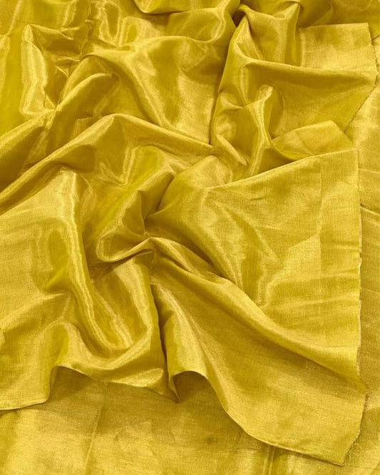 Maheshwari Tissue Silk Saree Golden Yellow Color with running blouse - IndieHaat