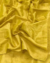 Maheshwari Tissue Silk Saree Golden Yellow Color with running blouse - IndieHaat