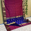 Maheshwari Cotton Silk Saree Butta Body, Lotus design Pallu Red Color with golden zari weaving and contrast blouse - IndieHaat