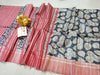Silkmark Certified Tussar Silk Handloom Handblock Printed Black and Red Saree with Blouse-Indiehaat