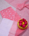 Kota Doria Suits White & Pink Color Embroidery Work (Top+Bottom+Dupatta) - IndieHaat