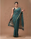 Maheshwari Silk Saree green Handblock Printed With running blouse (Silk by Silk)