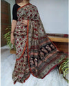 Chanderi Silk Saree Pale Grayish Beige Color Kalamkari Print with running blouse - IndieHaat