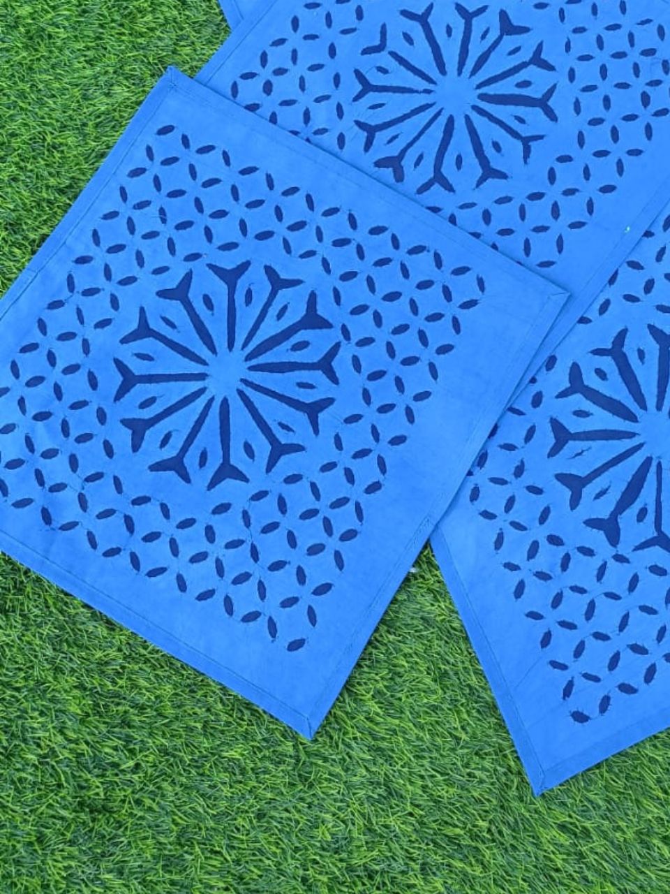 Pure Cotton Applique Work Cushion Covers Cornflower Blue Colour (16X16 Inch)-Indiehaat