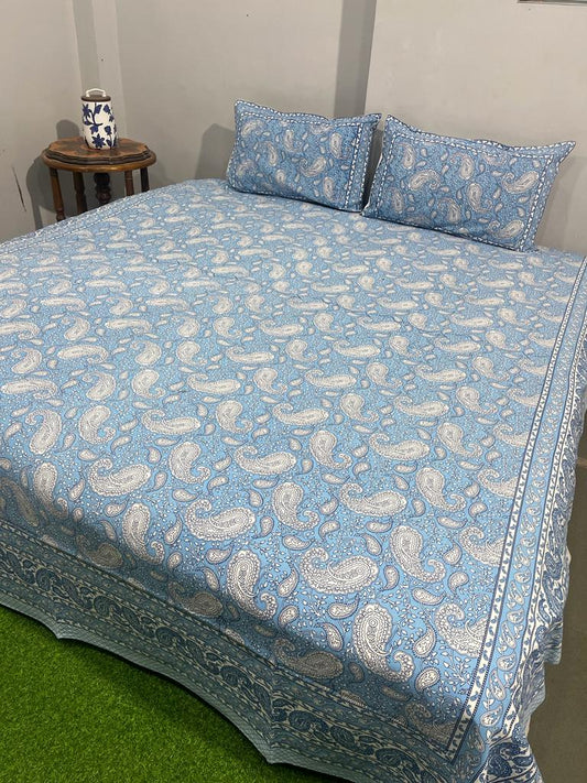 Cotton King Size Double Bedsheet (Size: 90" x 108") - IndieHaat Pastel Blue Color with 2 Pillow Cover (Size: 18" x 27") - IndieHaat