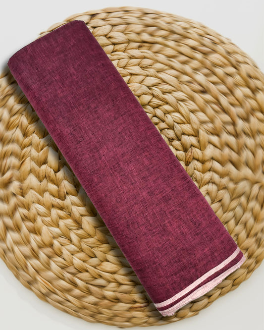 Pure Linen by Linen Fabric Dark Reddish Violet Color - IndieHaat