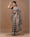 Maheshwari Silk Saree brown Handblock Printed With running blouse (Silk by Silk)