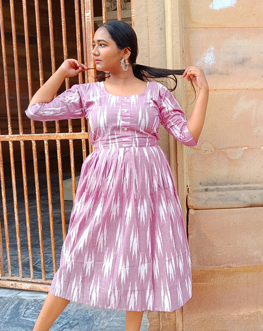 Pure Cotton Dress Ikkat Design Purple 25% Off - IndieHaat