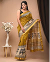 Maheshwari Silk Saree yellow Handblock Printed With running blouse (Silk by Silk)