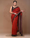 Maheshwari Silk Saree dark red Handblock Printed With running blouse (Silk by Silk)