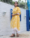 Kota Doria Cotton Suit (Top+Bottom+Dupatta) Pastel Yellow Color Stitch Embroidery work - IndieHaat