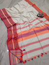 Cotton Saree Stripe Body Gray 10% Off - IndieHaat