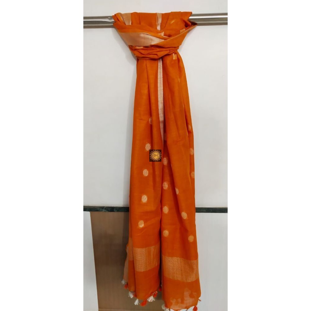 Hand Dyed Slub Linen Orange Dupatta-Indiehaat