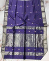 Pure Maheshwari Silk Saree Royal Purple Color Handloom Handwoven Single Design Zari Border with Flower Buti Pallu and contrast blouse - IndieHaat