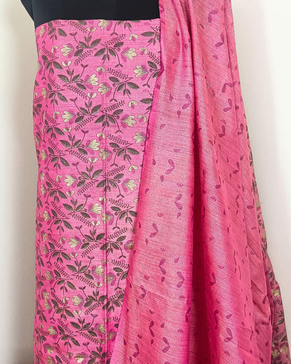 Khadi Silk Printed Suit Rose Pink (Top+Bottom) with Bandhini Dupatta