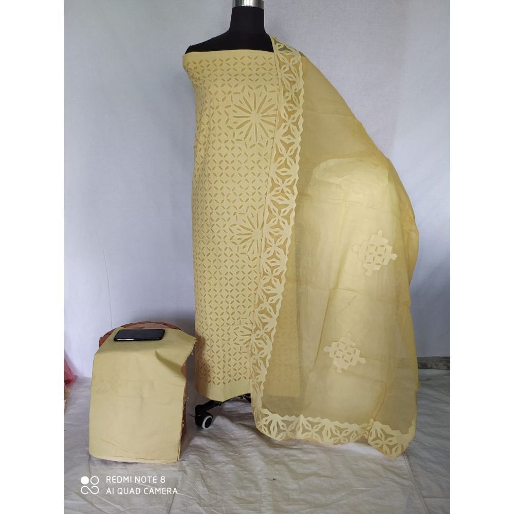 Cotton Applique work Suit with Organdy Dupatta