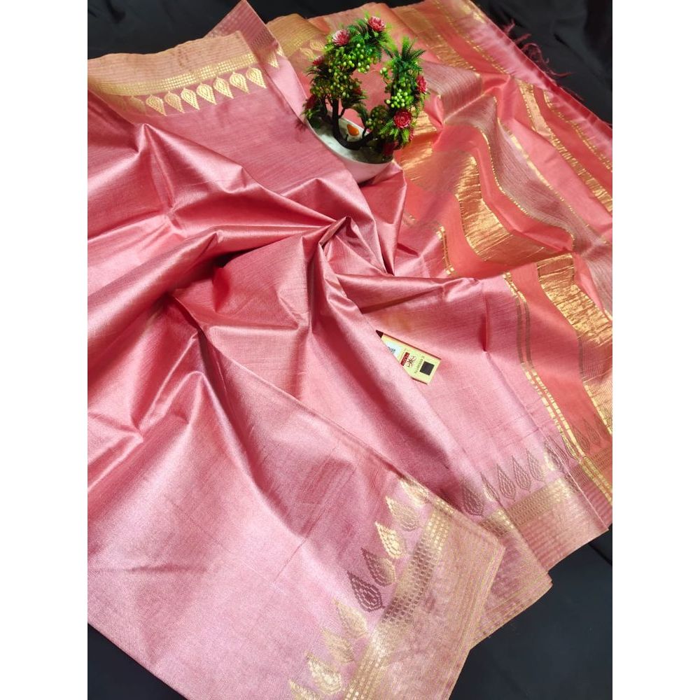Handcrafted Kota Silk Pink Saree Jacquard Weaves with Blouse-Indiehaat