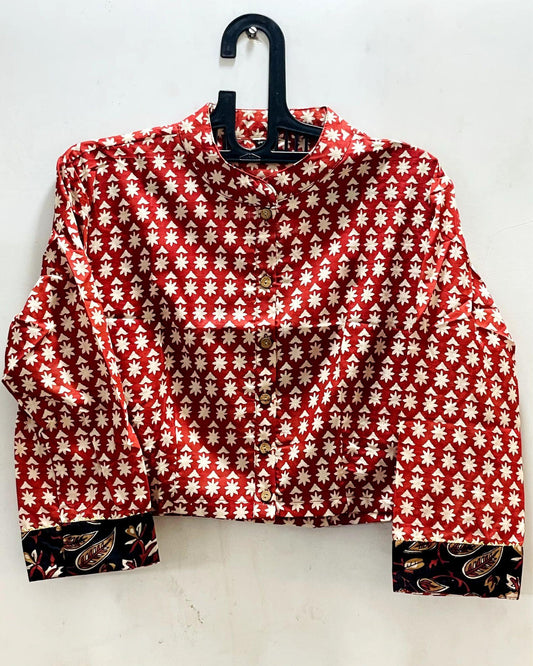 Indiehaat | Pure Cotton Crop Top Red Color Hand Printed Size 36 To 46