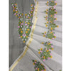 Kota Doria Gray Suit Material 2 Piece Embroidered (Only Top and Dupatta)-Indiehaat