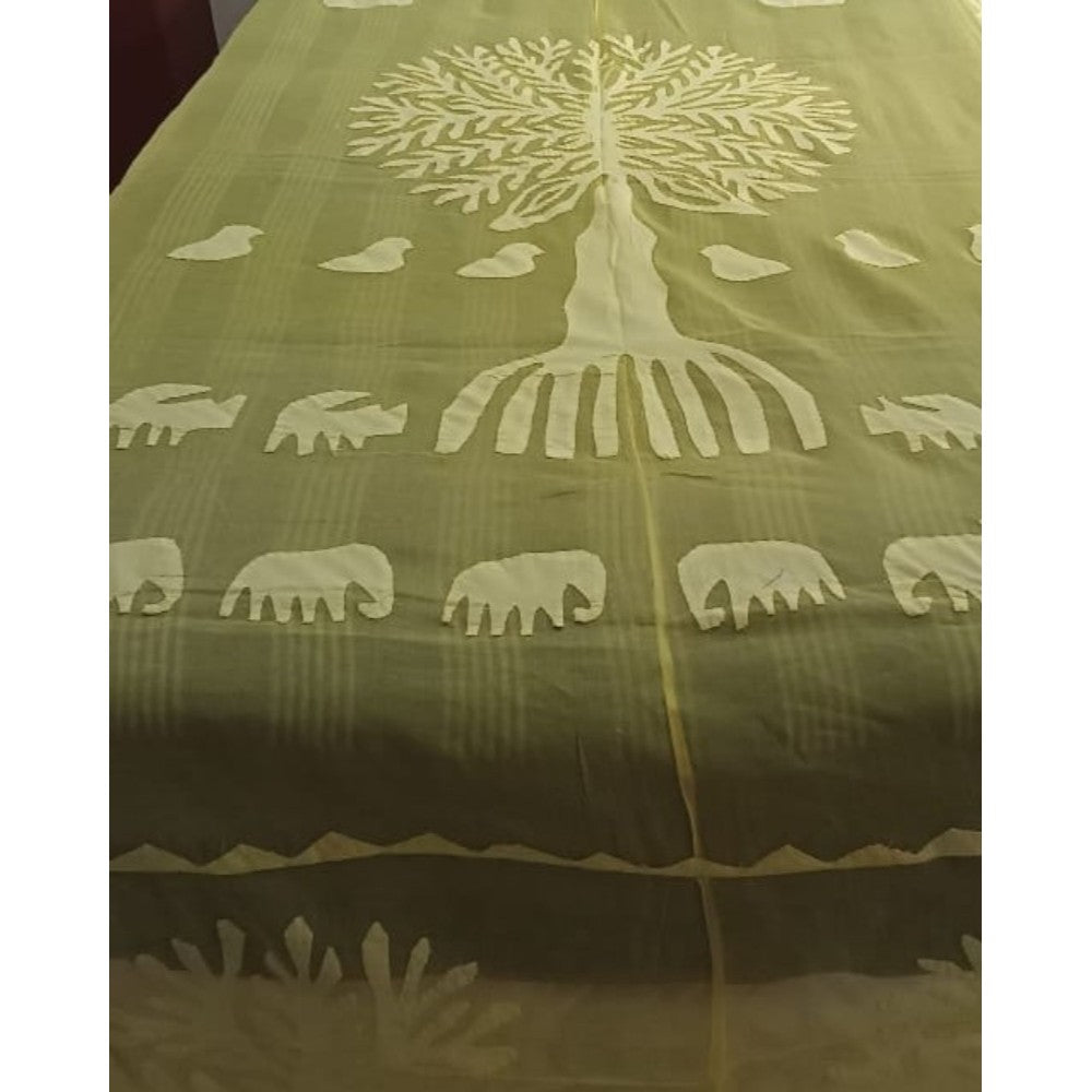 Handcrafted Green Aplique Work King Size Double Bed Cover (7.5 Ft X 9 Ft)
With 2 Pllow Covers And 2 Cushion Covers-Indiehaat