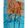 Silkmark Certified Tussar Silk Handloom Handblock Printed Orange and Blue Saree with Blouse-Indiehaat