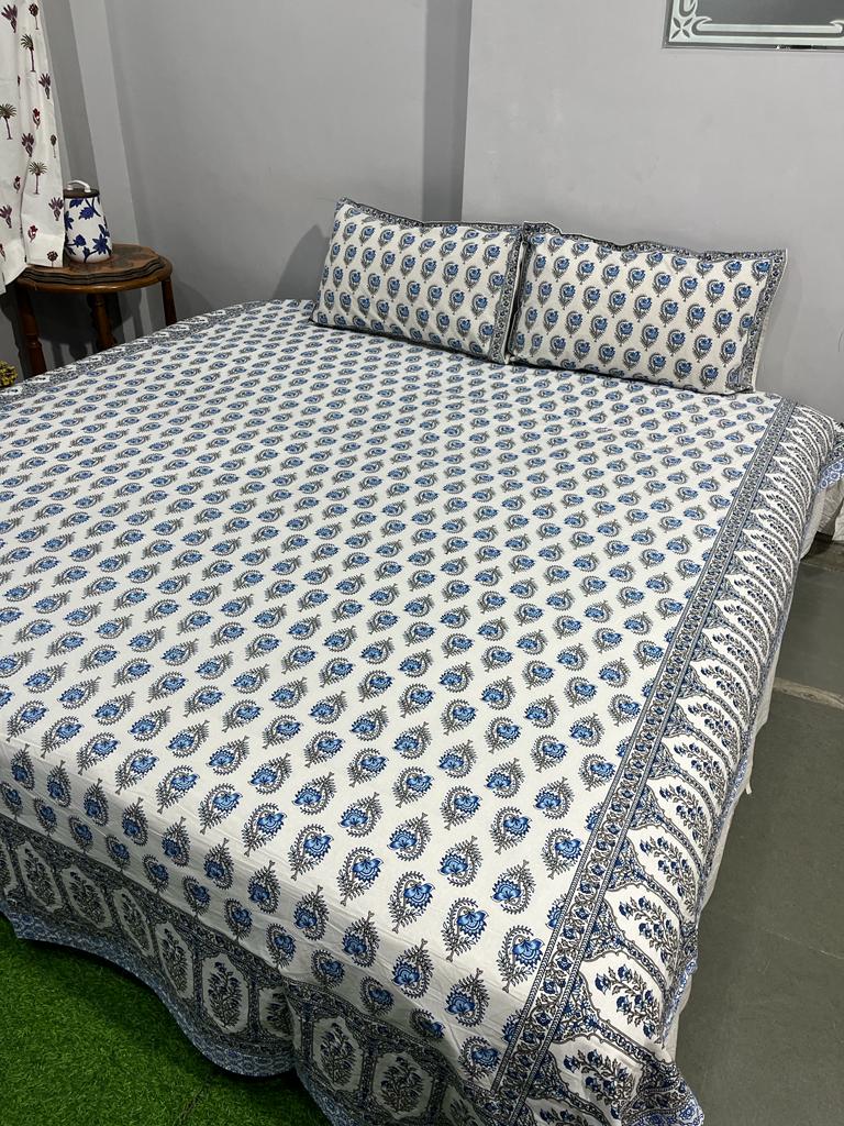 Cotton King Size Double Bedsheet (Size: 90" x 108") - IndieHaat Pale Grey Color with 2 Pillow Cover (Size: 18" x 27") - IndieHaat