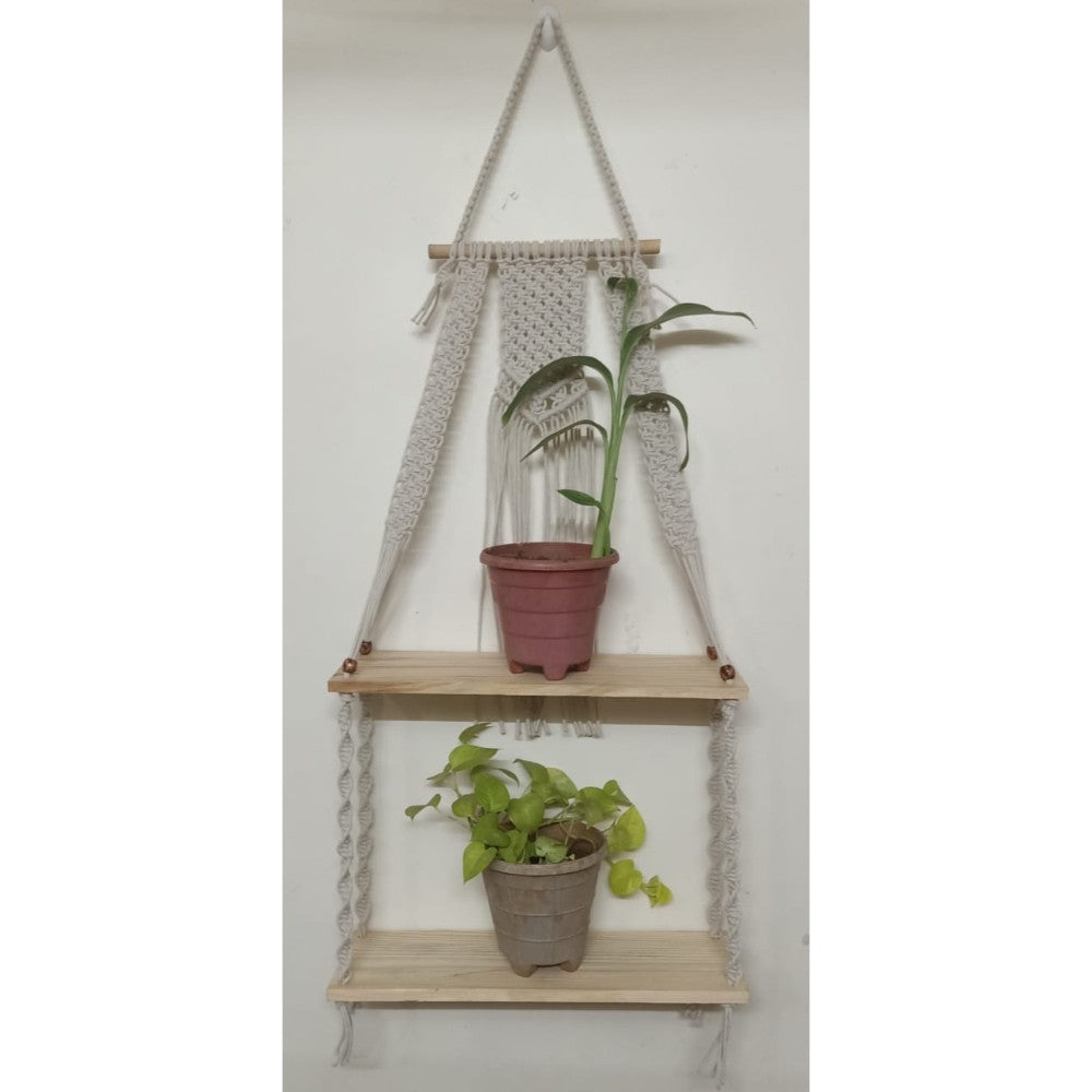 Macrame Plant Hanger With Double Pinewood
Height - 34 Inches, Wooden Stand - 18 X 6X1 Inches