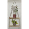 Macrame Plant White Hanger With Double PinewoodHeight - 34 Inches, Wooden Stand - 18 X 6X1 Inches-Indiehaat