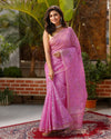 Pure Cotton Kota Doria Saree Rose Pink Color Jaal Embroidery with running blouse - IndieHaat