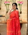 Kota Staple Silk Saree Red Color Madhubani print with running blouse - IndieHaat
