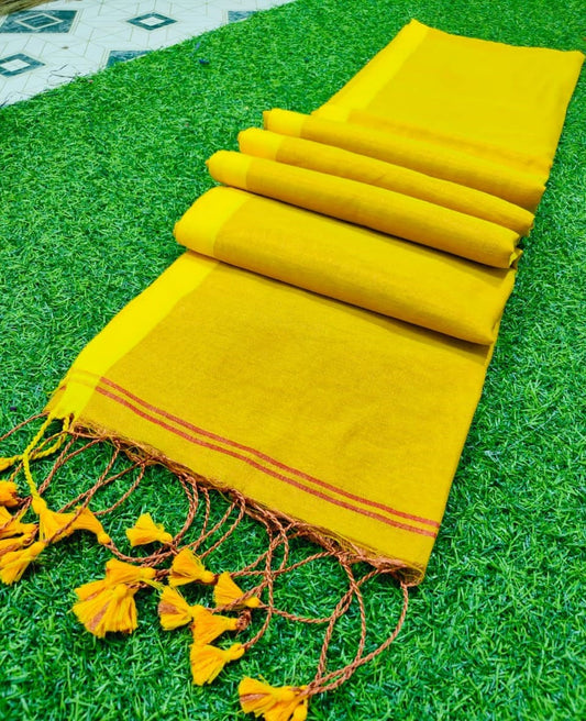 Tissue Cotton Saree SoftFeel Yellow 18% Off IndieHaat