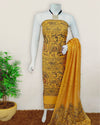 Katan Silk Suit Golden Yellow Color Madhubani Print - IndieHaat