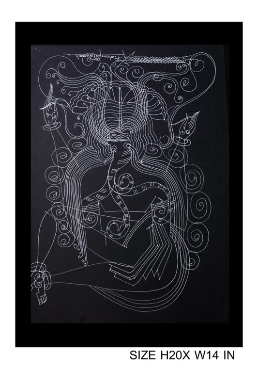 The Surpur Line Art Painting Mixed Media on Paper Unframed (Size: 22 x 16 inches) Artist: Krishna Prakash-Indiehaat