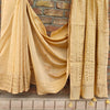 Chanderi Silk Yellow Saree Hand Applique Work with running blouse-Indiehaat