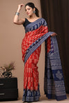 Mulmul Cotton Blockprinted Dynamic Red Saree