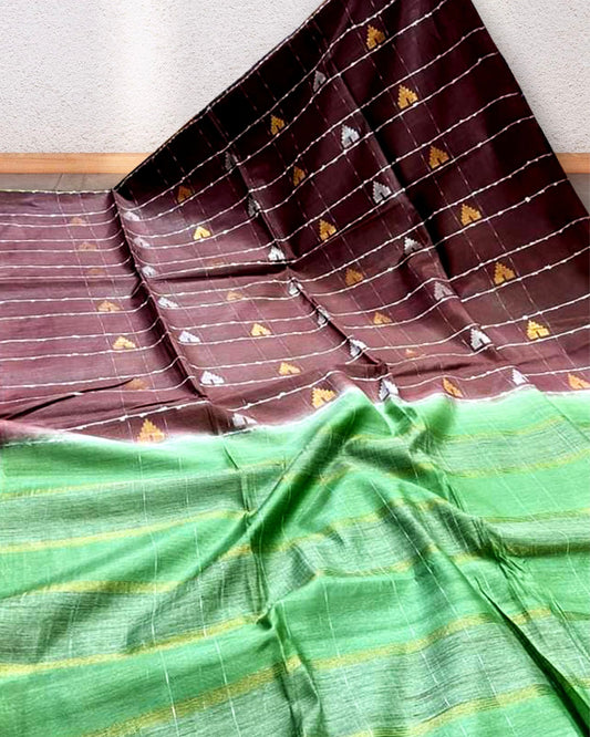 Katan Dupion Silk Saree Maroon Color Weaving Design Contrast Pallu with running blouse - IndieHaat