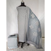 Cotton Applique work Gray Suit with Organdy Dupatta-Indiehaat