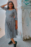 IndieHaat|Pure Cotton Dress Ikkat Design Gray 25% Off