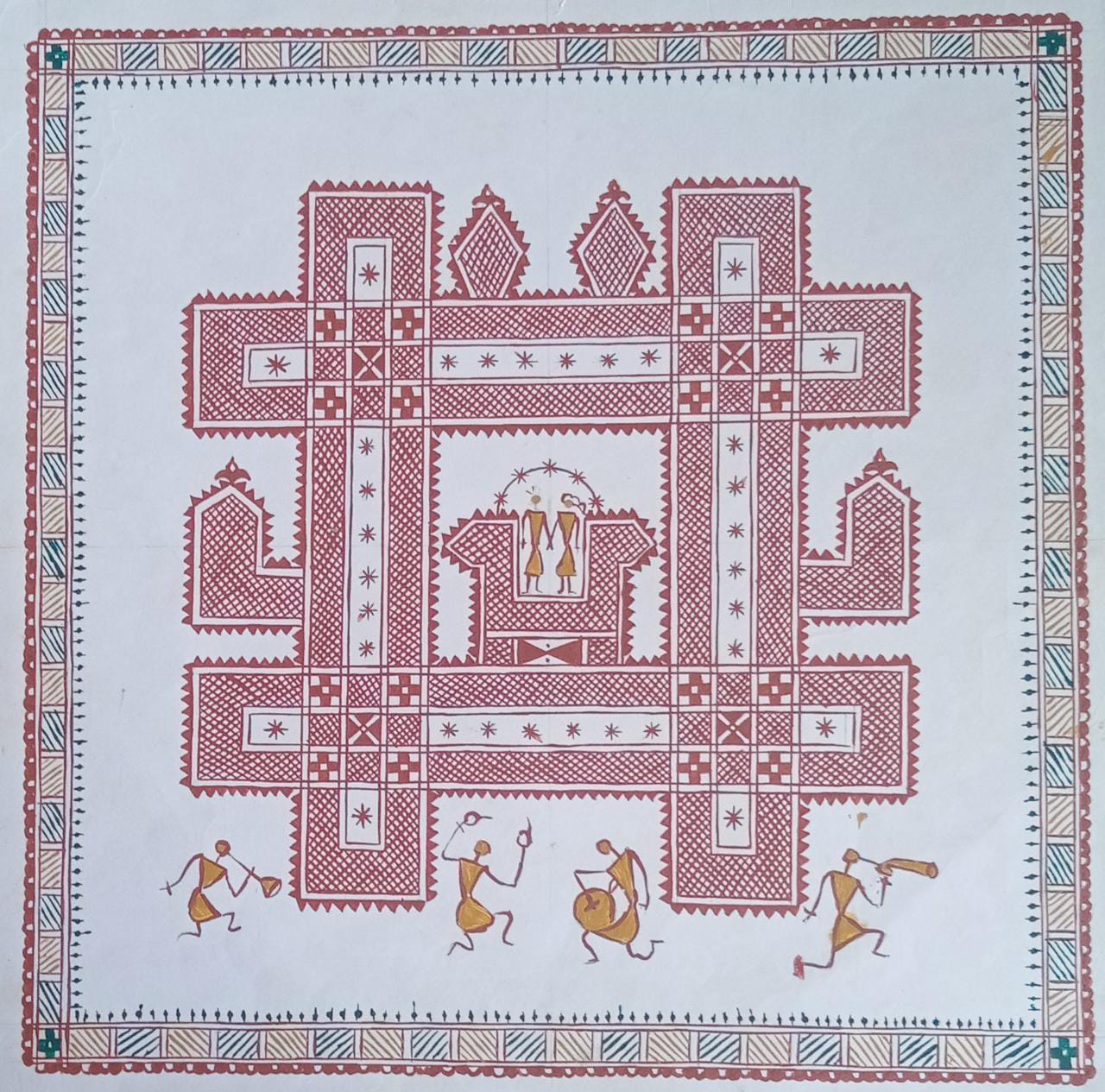 Chittara Marriage Painting by bamboo thread art without frame  Artist: State Awardee Saraswathi (Size: 12x12 Inches)
