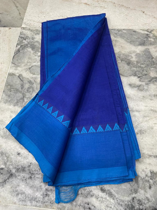 Cotton Silk Saree Handloom Blue 12% Off - IndieHaat