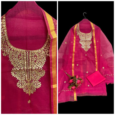 Kota Doria Suit Embroidery 13% Off - IndieHaat